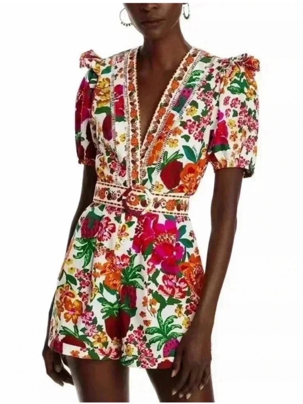 Farm Rio Floral V-Neck Short Jumpsuit